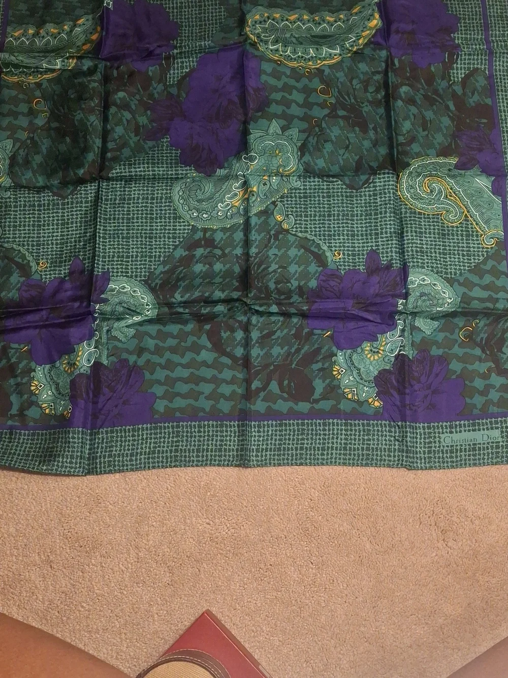 Dior Green and Purple Silk Houndstooth Scarf